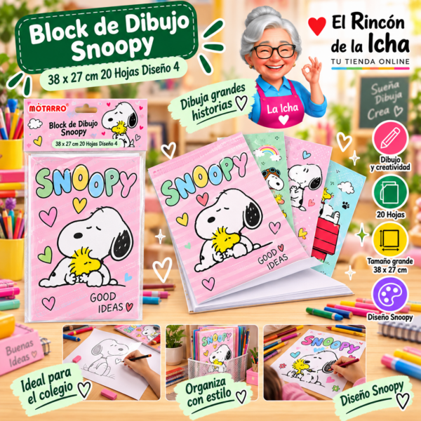 Block de Dibujo Snoopy 38 x 27 cm 20 Hojas Diseño 4 Motarro