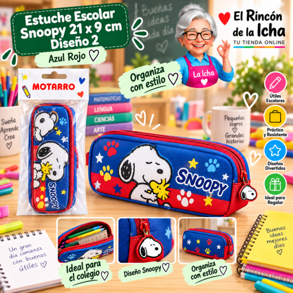 Estuche Escolar Snoopy 21 x 9 cm Diseño 2 Motarro