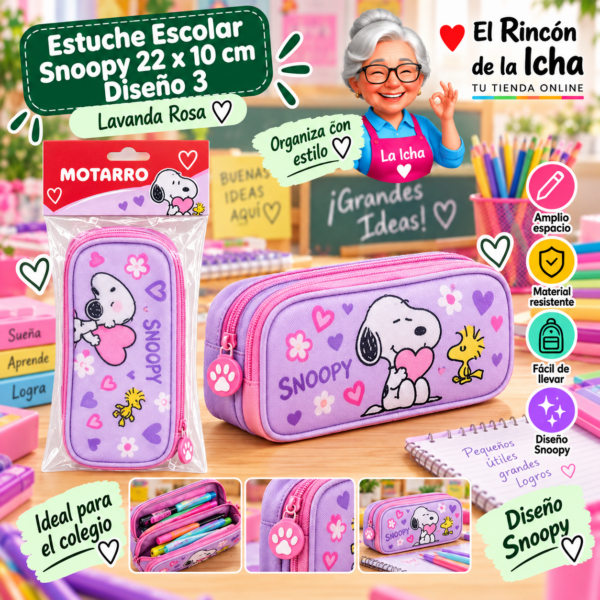 Estuche Escolar Snoopy 22 x 10 cm Diseño 3 Motarro