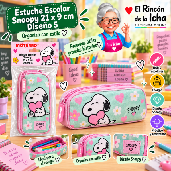 Estuche Escolar Snoopy 21 x 9 cm Diseño 5 Motarro
