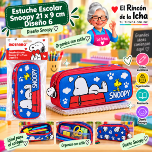 RI-0005478 Estuche Escolar Snoopy 21 x 9 cm Diseño 6 Motarro