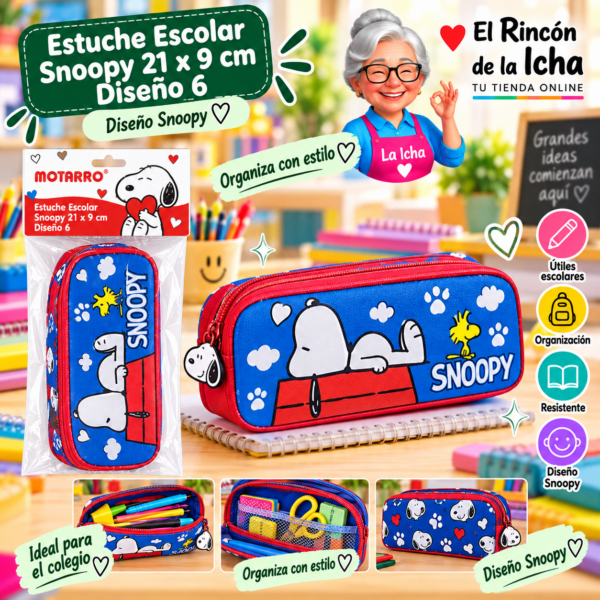 Estuche Escolar Snoopy 21 x 9 cm Diseño 6 Motarro