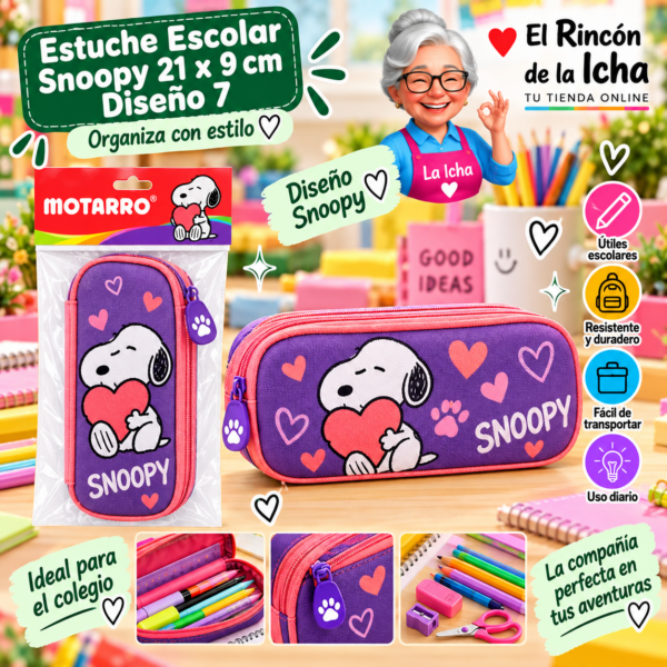 Estuche Escolar Snoopy 21 x 9 cm Diseño 7 Motarro