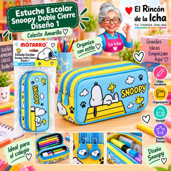 Estuche Escolar Snoopy Doble Cierre Diseño 1 Motarro