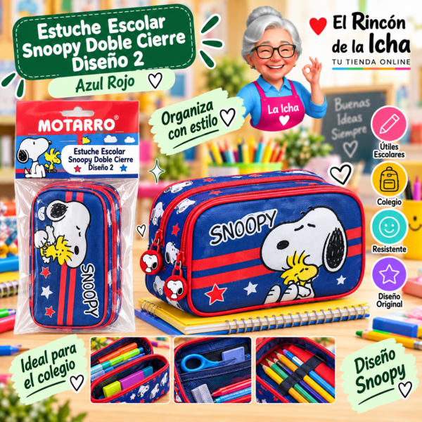 Estuche Escolar Snoopy Doble Cierre Diseño 2 Motarro