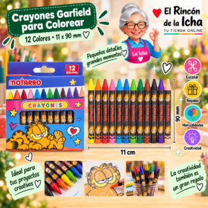 RI-0005485 Crayones Garfield 12 Colores 11 x 90 mm Motarro