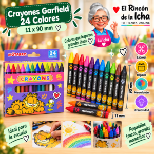 RI-0005486 Crayones Garfield 24 Colores 11 x 90 mm Motarro