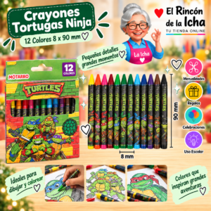RI-0005490 Crayones Tortugas Ninja 12 Colores 8 x 90 mm Motarro