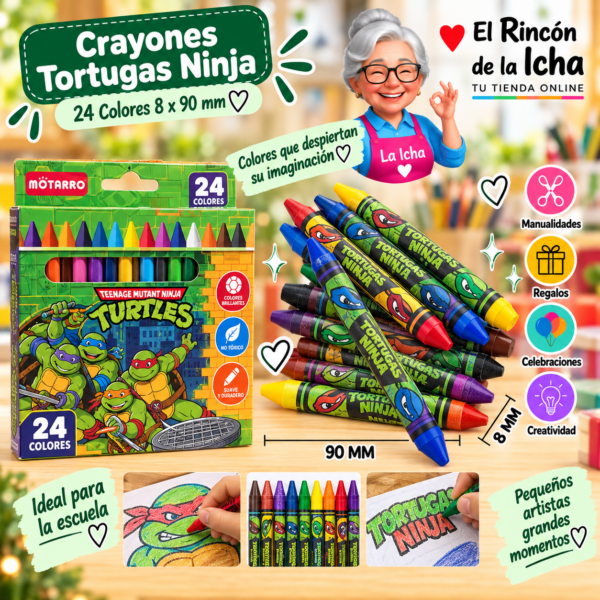 Crayones Tortugas Ninja 24 Colores 8 x 90 mm Motarro