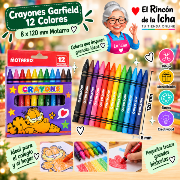 Crayones Garfield 12 Colores 8 x 120 mm Motarro