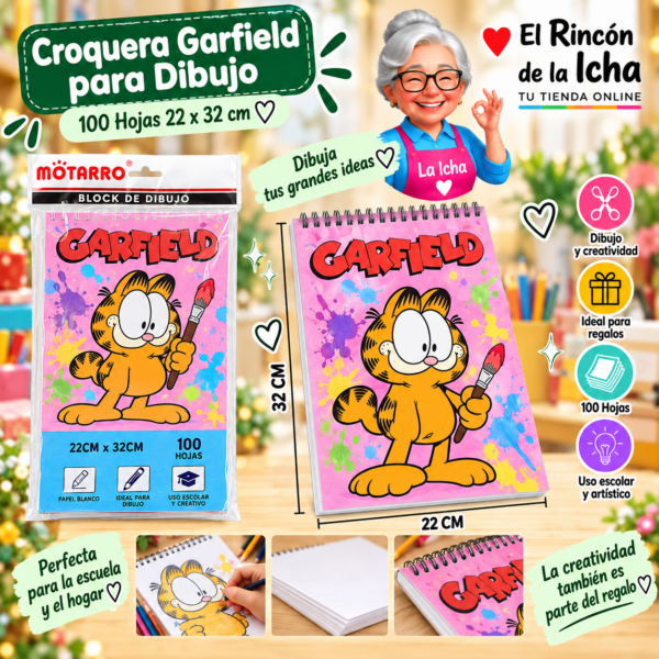 Croquera Garfield 22 x 32 cm 100 Hojas Diseño 1 Motarro