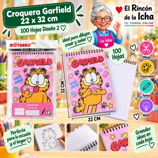 Croquera Garfield 22 x 32 cm 100 Hojas Diseño 2 Motarro