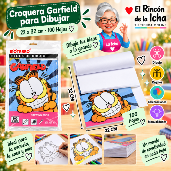 Croquera Garfield 22 x 32 cm 100 Hojas Diseño 4 Motarro