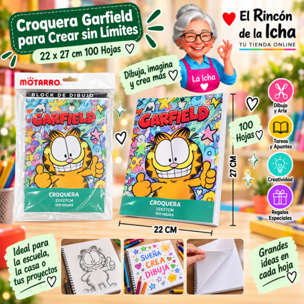 Croquera Garfield 22 x 27 cm 100 Hojas Diseño 1 Motarro
