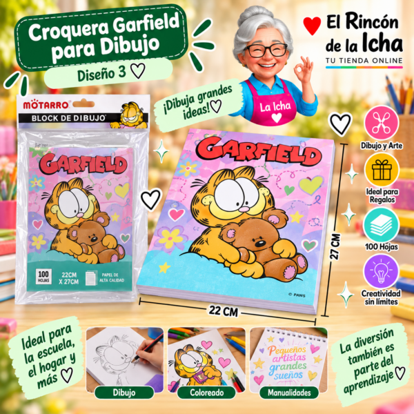 Croquera Garfield 22 x 27 cm 100 Hojas Diseño 3 Motarro