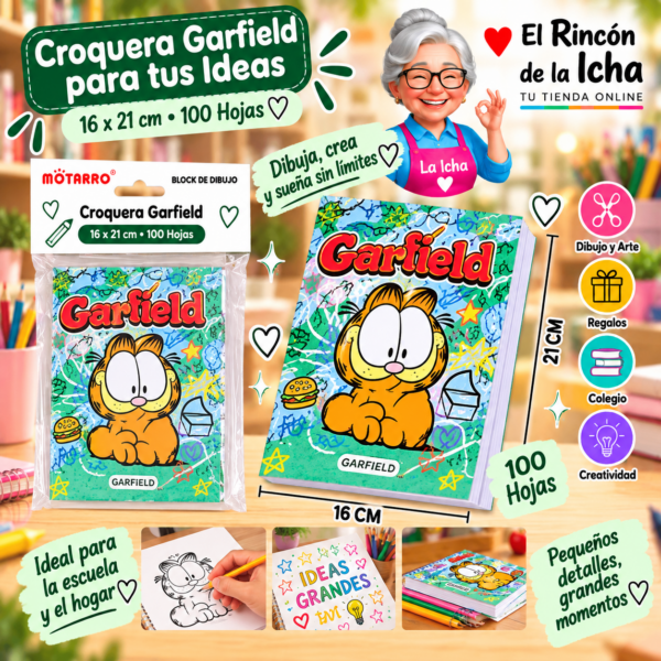 Croquera Garfield 16 x 21 cm 100 Hojas Diseño 1 Motarro