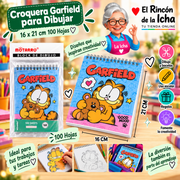 Croquera Garfield 16 x 21 cm 100 Hojas Diseño 3 Motarro