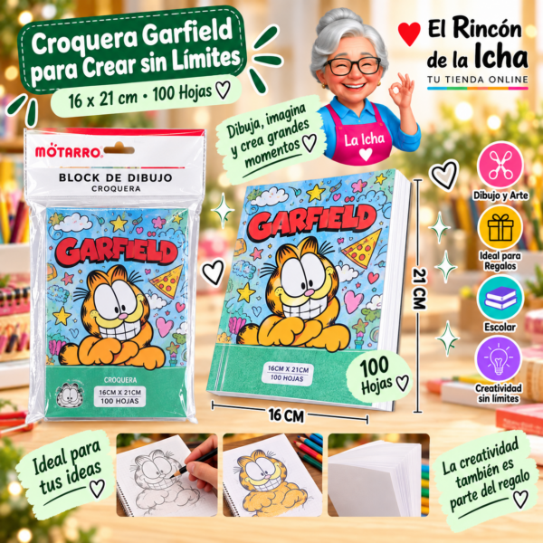 Croquera Garfield 16 x 21 cm 100 Hojas Diseño 4 Motarro