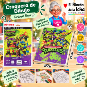 RI-0005515 Croquera Tortugas Ninja 22 x 27 cm 100 Hojas Diseño 2 Motarro
