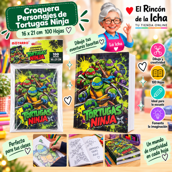 Croquera Tortugas Ninja 16 x 21 cm 100 Hojas Diseño 1 Motarro