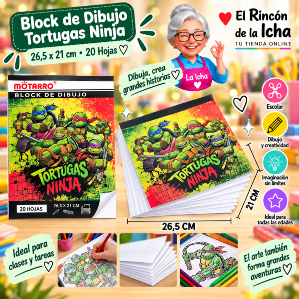 Block de Dibujo Tortugas Ninja 26,5 x 21 cm 20 Hojas Diseño 1 Motarro