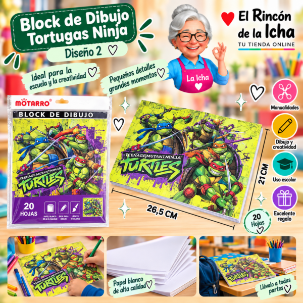 Block de Dibujo Tortugas Ninja 26,5 x 21 cm 20 Hojas Diseño 2 Motarro