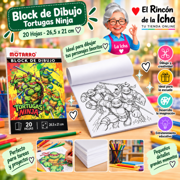 Block de Dibujo Tortugas Ninja 26,5 x 21 cm 20 Hojas Diseño 3 Motarro