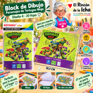 RI-0005525 Block de Dibujo Tortugas Ninja 26,5 x 21 cm 20 Hojas Diseño 4 Motarro