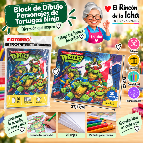 Block de Dibujo Tortugas Ninja 37,7 x 27 cm 20 Hojas Diseño 1 Motarro