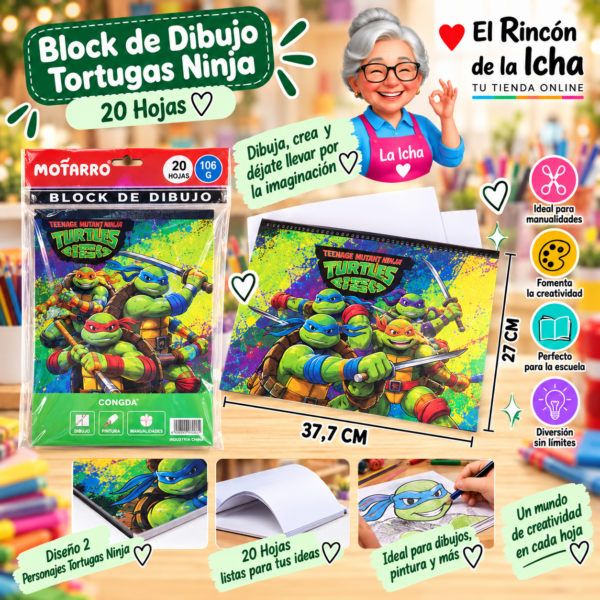 Block de Dibujo Tortugas Ninja 37,7 x 27 cm 20 Hojas Diseño 2 Motarro