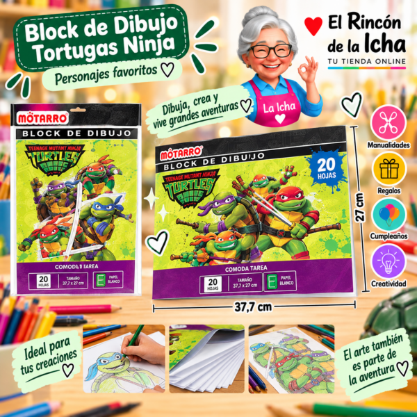 Block de Dibujo Tortugas Ninja 37,7 x 27 cm 20 Hojas Diseño 3 Motarro