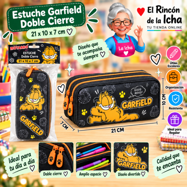 Estuche Garfield Negro Doble Cierre 21 x 10 x 7 cm Motarro