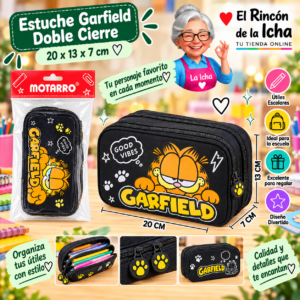 RI-0005531 Estuche Garfield Negro Doble Cierre 20 x 13 x 7 cm Motarro