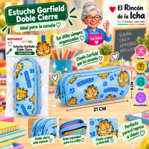 RI-0005532 Estuche Garfield Celeste Doble Cierre 21 x 9 cm Motarro