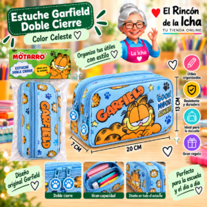 RI-0005533 Estuche Garfield Celeste Doble Cierre 20 x 13 x 7 cm Motarro