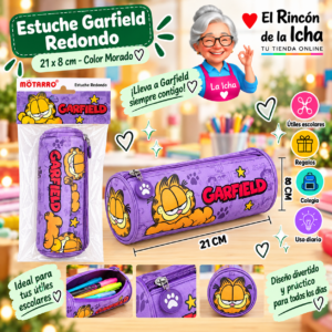 RI-0005536 Estuche Garfield Morado Redondo 21 x 8 cm Motarro