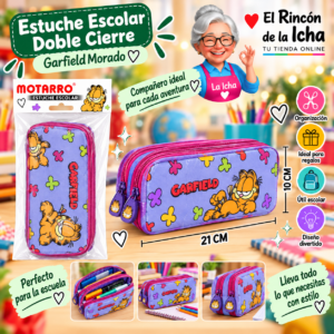 RI-0005537 Estuche Garfield Morado Doble Cierre 21 x 10 cm Motarro