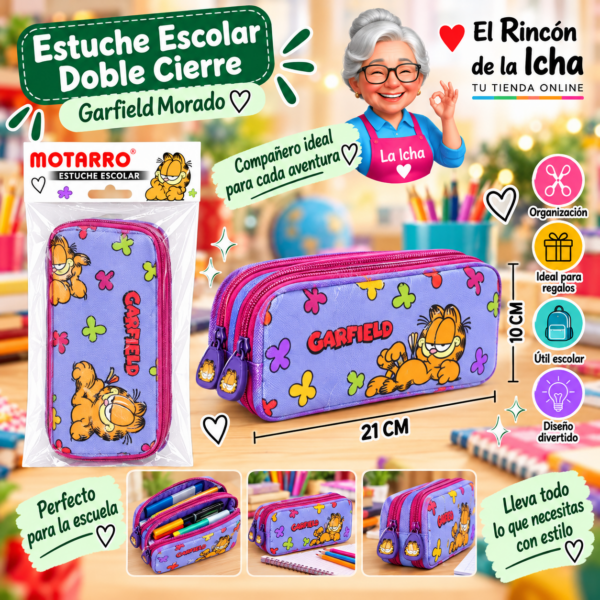 Estuche Garfield Morado Doble Cierre 21 x 10 cm Motarro