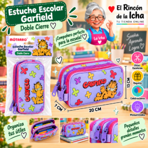 RI-0005538 Estuche Garfield Morado Doble Cierre 20 x 13 x 7 cm Motarro