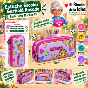 RI-0005540 Estuche Garfield Rosado Doble Cierre 21 x 9 cm Motarro