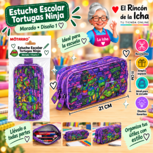 RI-0005543 Estuche Tortugas Ninja Morado Plano 21 x 11 cm Diseño 1 Motarro