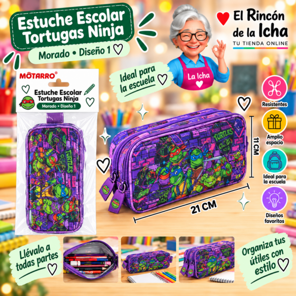 Estuche Tortugas Ninja Morado Plano 21 x 11 cm Diseño 1 Motarro