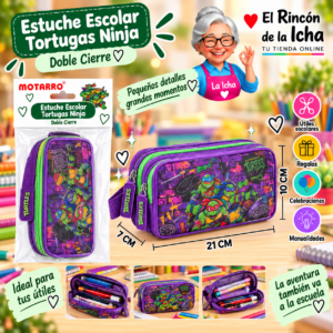RI-0005545 Estuche Tortugas Ninja Morado Doble Cierre 21 x 10 x 7 cm Diseño 1 Motarro