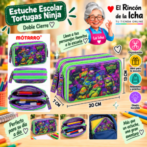 RI-0005546 Estuche Tortugas Ninja Verde Doble Cierre 20 x 13 x 7 cm Diseño 1 Motarro