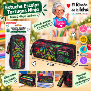 RI-0005547 Estuche Tortugas Ninja Negro Cuadrado 21 x 5 x 5 cm Diseño 2 Motarro