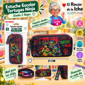 RI-0005548 Estuche Tortugas Ninja Negro Plano 21 x 11 cm Diseño 2 Motarro