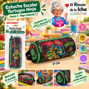 RI-0005549 Estuche Tortugas Ninja Negro Redondo 21 x 8 cm Diseño 2 Motarro