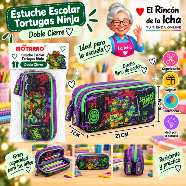 Estuche Tortugas Ninja Negro Doble Cierre 21 x 10 x 7 cm Diseño 2 Motarro