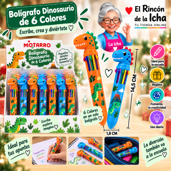 Bolígrafo Dinosaurio 6 Colores 14,5 cm Motarro