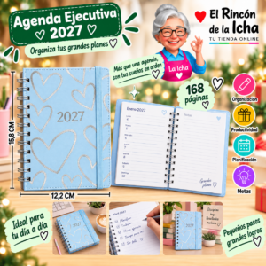 RI-0005566 Agenda Ejecutiva 2027 A6 Anillada 168 Páginas 12,2 x 15,8 cm Diseño Corazones Plateados Motarro